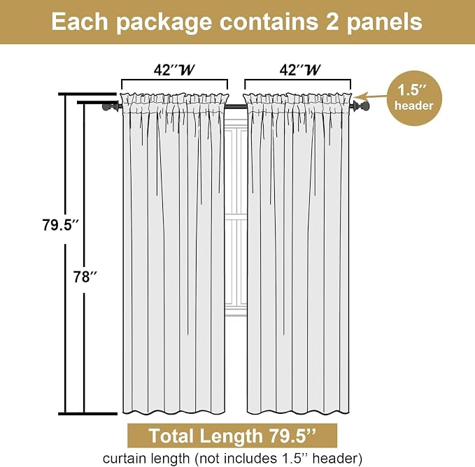 Lecloud Leia Charcoal Grey Sheer Curtains 78 Inches Long 2 Panels, Privacy Airy - Image 3