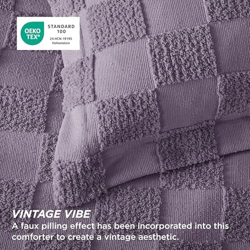 Bedsure Grayish Purple Comforter Queen Set, Boho Plaid Bedding Set 3 Pcs - Image 5