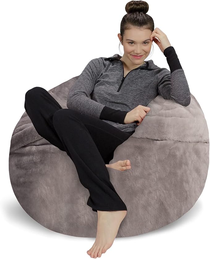 Sofa Sack Bean Bag Chair - Plush, Ultra Soft - Memory Foam Bean Bag Chair with Faux Rabbit Fur Cover - Stuffed Foam Filled Furniture and Accessories for Dorm Room 3 Feet - Gray