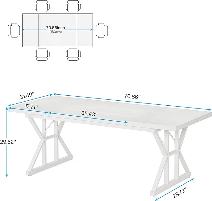 Tribesigns Farmhouse Dining Table for 6 People, 70.8-Inch Rectangular Wood Dining Table, Rustic Kitchen Table with Heavy Duty Metal Legs for Dining Room