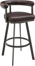 Armen Living Magnolia Swivel Counter Stool in Brown Metal with Brown Faux Leather