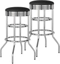 TRINITY Heavy Duty 30-Inch Backless Swivel Bar Stool for Kitchen, Garage, or Workshop, Chrome Finish with Faux Leather Seat, 2 Pack Pre-Assembled, Black