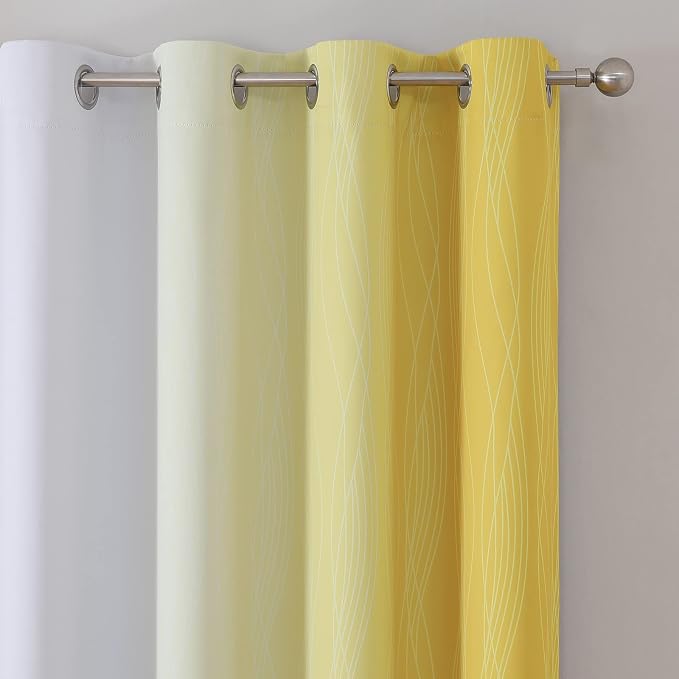 Estelar Textiler Yellow and Greyish White Gradient Blackout Curtains, Thermal - Image 4