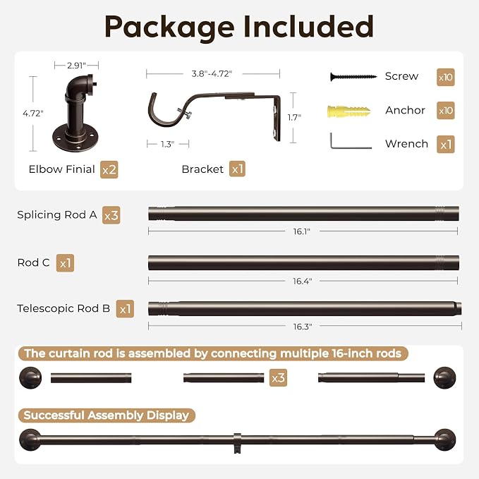 Zeerobee Curtain Rods for Windows 48 to 84, 1 Inch Industrial Wrap Around - Image 7
