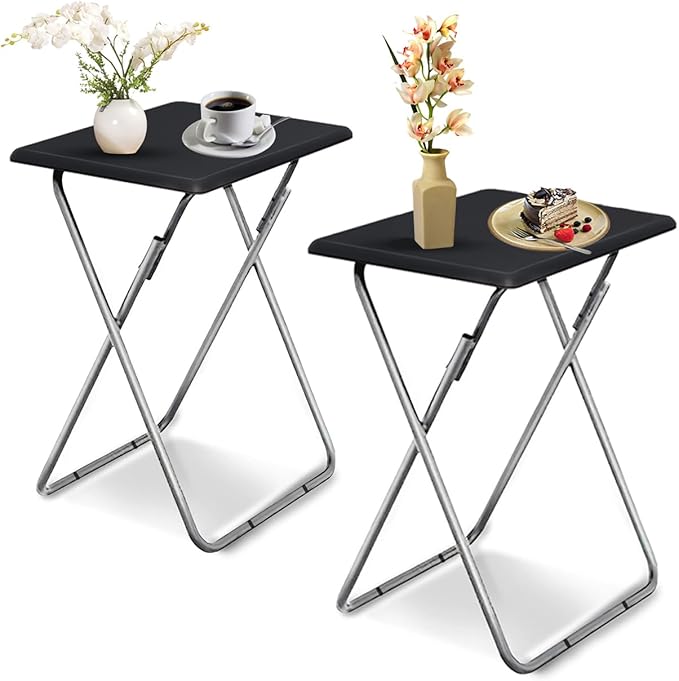 Garden 4 you Folding TV Tray Table,TV Dinner Table with Sturdy MDF Top,Eating Trays for Living Room with No Assembly Required, 2PCS (Black)