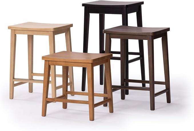 Plank+Beam Smythe Counter Stool, 24", Set of 4, Sturdy Wood Modern Kitchen Counter Height Stool, Saddle Seat Backless Counter Chair, Metal Footrest, Walnut