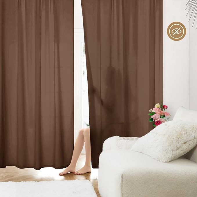 HOMEIDEAS Non-See-Through Brown Privacy Sheer Curtains, 52 X 84 Inches Long 2 - Image 2
