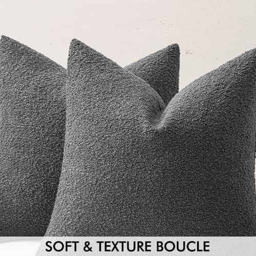 MIULEE 24x24 Decorative Euro Sham Boucle Couch Pillow Covers Charcoal - Image 2