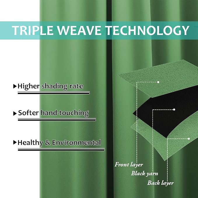 NICETOWN 100% Blackout Lined Curtains, Forest Green, 1 Pair, 2 Thick Layers - Image 6