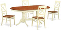 East West Furniture PLQU5-WHI-W 5 Piece Modern Dining Table Set Includes an Oval Wooden Table with Butterfly Leaf and 4 Dining Room Chairs, 42x78 Inch, Buttermilk & Cherry