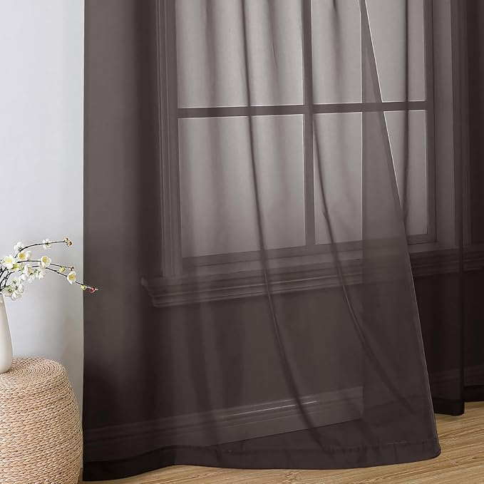 Aiyufeng Chocolate Sheer Curtains 45 Inches Long 2 Panels, Solid Voile Top Dual - Image 5