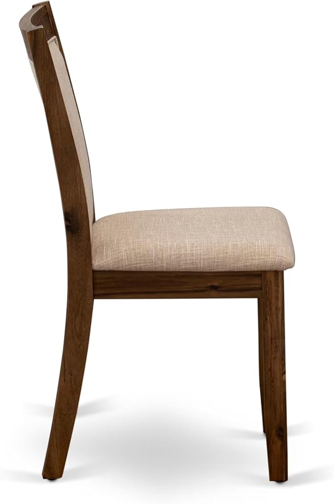 F3MZ7-50N-04 7-Pc Kitchen Table Set Includes a Pedestal Table and 6 Light Tan Polyester Dining Room Chairs with Padded Back - Antique Walnut