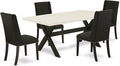East West Furniture X627FL624-5 5 Piece Dining Set Includes a Rectangle Dining Room Table with X-Legs and 4 Black Linen Fabric Upholstered Parson Chairs, 40x72 Inch, Multi-Color
