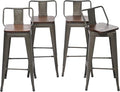 30 Inch Swivel Bar Stools Set of 4 with Backs Counter Height Industrial Metal Barstools Island Bar Chairs for Home Kitchen Dining Room (Swivel 30 inch,Rusty Wooden)