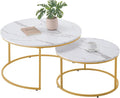 VEVOR Nesting Tables, Coffee Table Set of 2, 31.5 inch Round Coffee Table, Small Coffee Tables Night Stand with Metal Frame, for Living Room, Bedroom, Office (White & Gold)