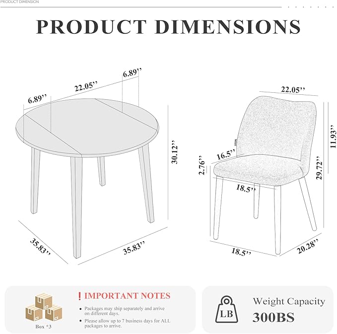 COLAMY 5-Piece Extendable Dining Table Set for 4, 36" Kitchen Round Wood Table with 4 Wooden Dining Room Chairs,Light Brown/Blue