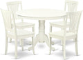 East West Furniture HLAV5-LWH-W 5 Piece Kitchen Table Set for 4 Includes a Round Dining Room Table with Pedestal and 4 Solid Wood Seat Chairs, 42x42 Inch, Linen White