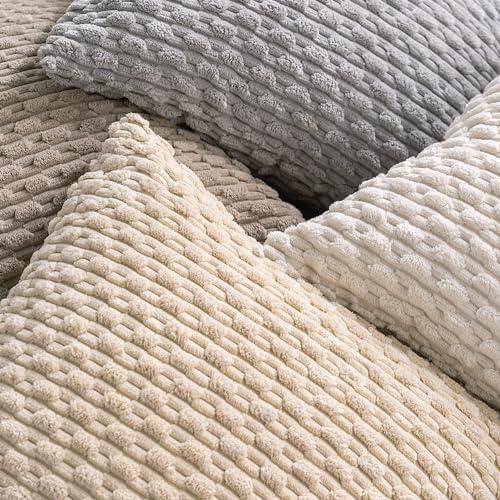 Set of 4 Beige Decorative Throw Pillow Covers 22x22 Inch Corduroy Pillow Covers - Image 4