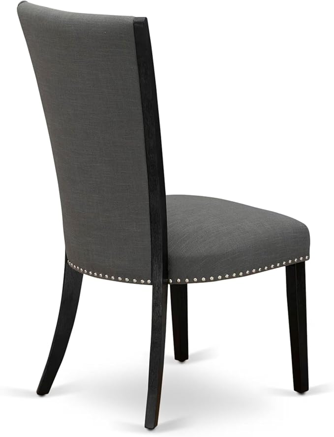 East West Furniture V676VE650-5 5 Piece Dining Set Includes a Rectangle Dining Room Table with V-Legs and 4 Dark Gotham Linen Fabric Parson Chairs, 36x60 Inch, Multi-Color