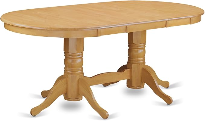 East West Furniture VAAB9-OAK-55 9 Piece Modern Dining Table Set Includes an Oval Wooden Table with Butterfly Leaf and 8 Oasis Blue Faux Leather Parson Dining Chairs, 40x76 Inch, Oak