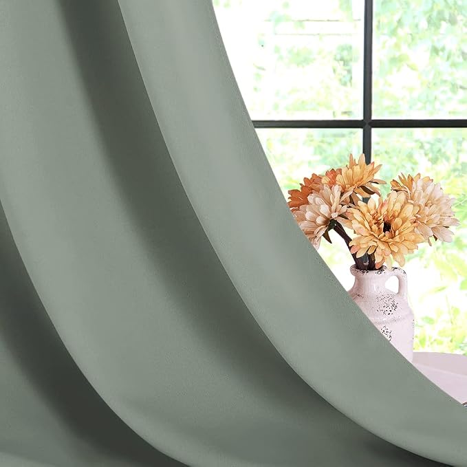 NICETOWN Thermal Insulated Greyish Green Curtains Blackout Draperies, Window - Image 6
