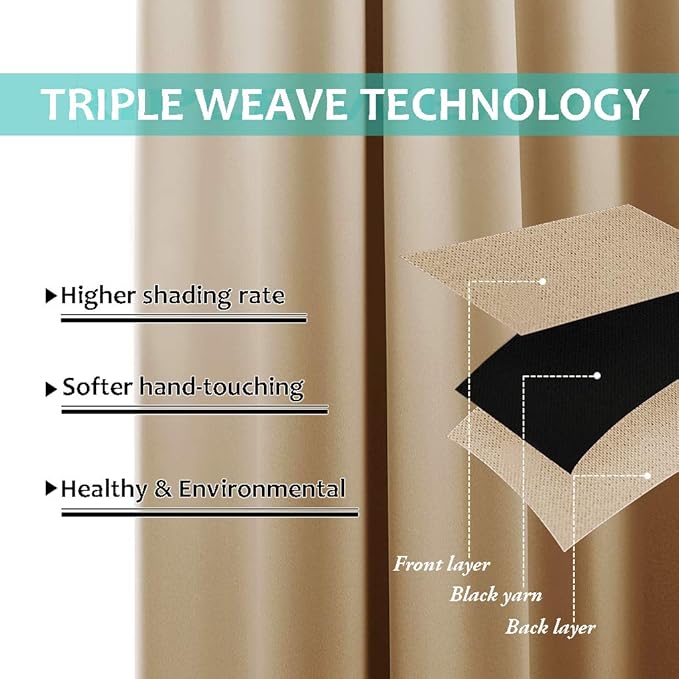 NICETOWN Biscotti Beige Bedroom Full Blackout Curtain Panels, Super Thick - Image 6