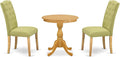 East West Furniture ESCE3-OAK-07 3 Piece Dinette Set for Small Spaces Contains a Round Dining Table with Pedestal and 2 Limelight Linen Fabric Upholstered Chairs, 30x30 Inch, Oak