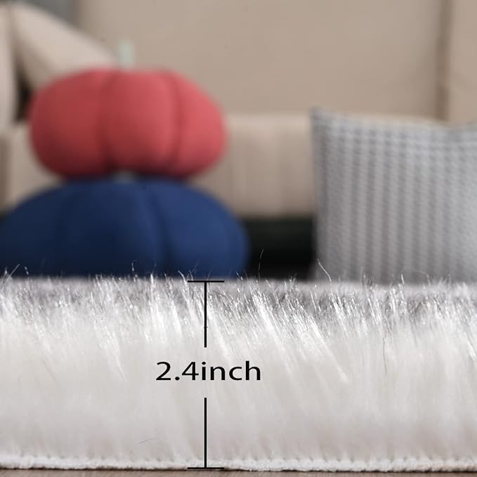 ORINOVA White and Grey Faux Shaggy Fur Rug - Image 2