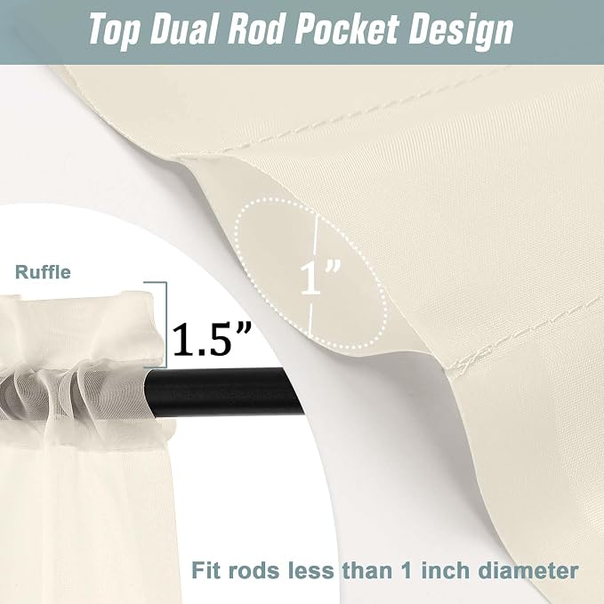 Cream Sheer Curtains for Window 96 Inches Long 2 Panels Set, Soft Airy Light - Image 3