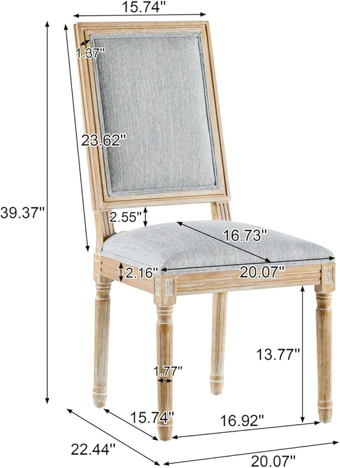 Merax Upholstered Solid Wood Dining Chairs Set of 4, French Country Style Accent Side Seating Furniture for Kitchen, Living Room, Cushioned Back, Grayish Green