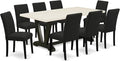 East West Furniture V627AB624-9 9 Piece Dining Table Set Includes a Rectangle Dining Room Table with V-Legs and 8 Black Color Linen Fabric Parsons Chairs, 40x72 Inch, Multi-Color