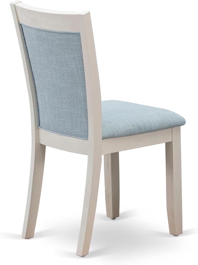 East West Furniture V077MZ015-5 5 Piece Dining Set Includes a Rectangle Dining Room Table with V-Legs and 4 Baby Blue Linen Fabric Upholstered Parson Chairs, 40x72 Inch, Multi-Color