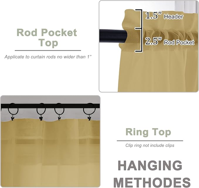 OWENIE Sheer Curtains 84 Inches Long 2 Panels Set, Sheer Gold Curtains - Image 3