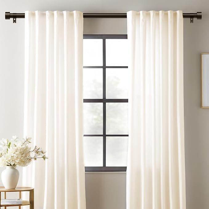 2 Pack Curtain Rods for Windows 48 to 84 Inch(4-7ft), 1 Inch Bronze Adjustable Heavy Duty Long Curtain Rod Set, Modern Style Outdoor Drapery Rods for Patio Bedroom, Size 32"- 90"