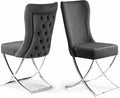Ottomanson Royal Dining Chairs Set of 6 – Upholstered Tufted Microfiber, Assembled, Silver Metal Legs, Beech Wood Frame, 350 lb Capacity, Gray