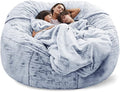 Giant Fur Bean Bag Chair Cover for Kids Adults, (No Filler) Living Room Furniture Big Round Soft Fluffy Faux Fur Beanbag Lazy Sofa Bed Cover (Snow Grey, 7FT)