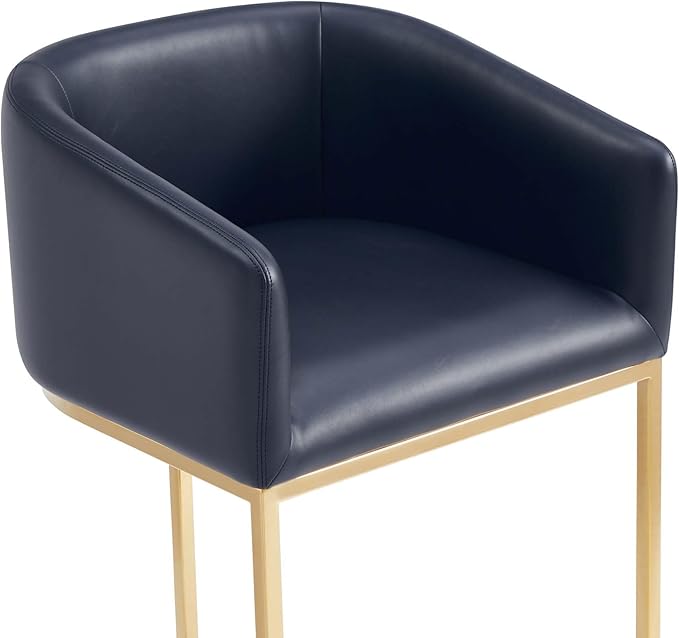 Manhattan Comfort Louvre 26 Inch Mid Century Modern Counter Height Bar Stools - Elegant Faux Leather Padded Seat, Stainless Steel Base with Footrest, Fully Assembled Barstools, Set of 1, Black & Gold