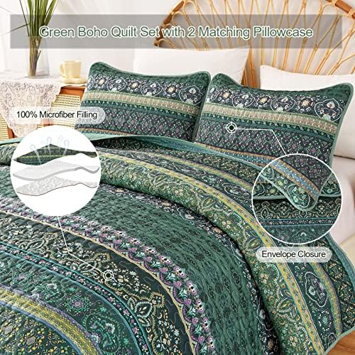 WONGS BEDDING Boho Quilts Queen Size, 3 Pieces Bedspread Bedding Set - Image 3