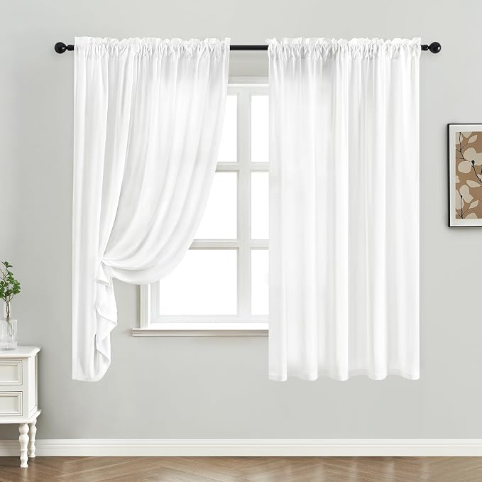 HOMEIDEAS Non-See-Through White Privacy Sheer Curtains, 52 X 63 Inches Long 2 - Image 2
