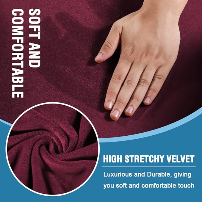 H.VERSAILTEX Sofa Cover 4 Piece T Cushion Sofa Slipcovers Thick Velvet Couch Cover Furniture Protector Stretch T Cushion Sofa Covers for 3 Cushion Couch with 3 Individual T Cushion Covers, Burgundy