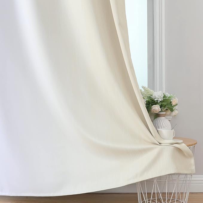Estelar Textiler Beige and Grayish White Blackout Curtains & Drapes - Image 6