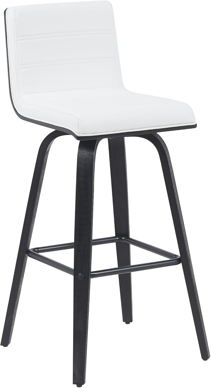 Vienna Modern Swivel Bar Height Stool with Snow White Faux Leather Seat and Black Brushed Wood Frame Set of 4