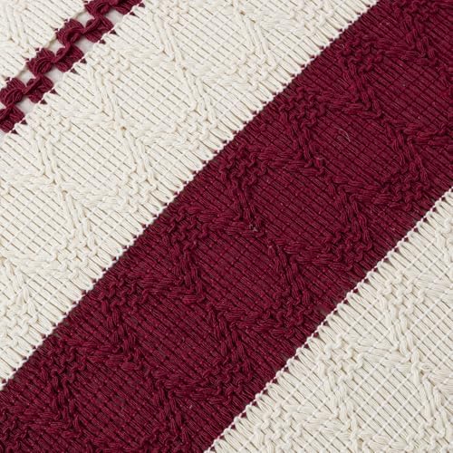Fancy Homi Set of 1 Burgundy Boho Long Lumbar Decorative Throw Pillow Cover - Image 4