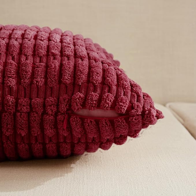 Fancy Homi 4 Packs Burgundy Decorative Throw Pillow Covers 24x24 Inch - Image 3