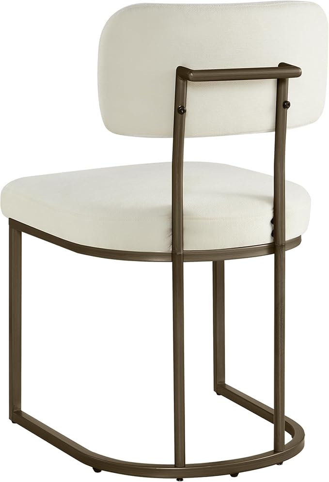 Dining Chairs Set of 2, Upholstered Modern Kitchen Chairs with Ergonomic Backrest, Fabric Cushion Seat & Metal Legs for Living Room, Restaurant, and Café, Ivory