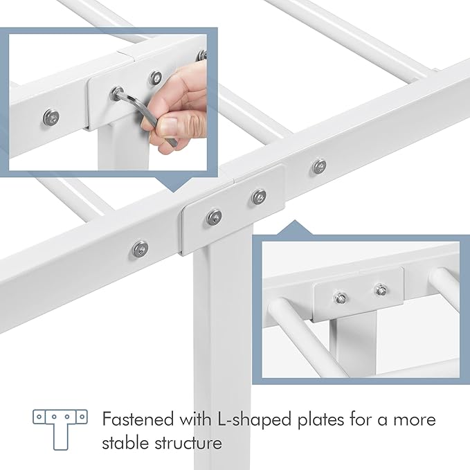 Yaheetech Metal Twin Size Bed Frame, Platform Bed Frame, Mattress Foundation with Curved Design Headboard & Footboard, NO Box Spring Needed, Heavy-Duty Support, Easy Assembly, Twin, White