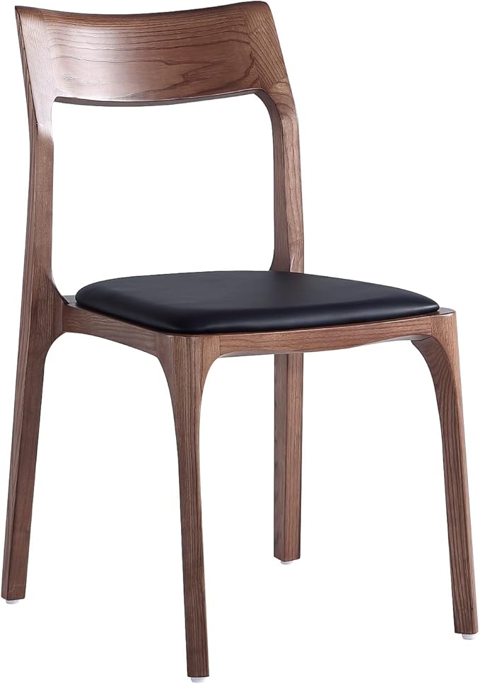 Manhattan Comfort Moderno Stackable Dining Chairs with Leatherette Upholstered Seat, Foam Padding & Solid Wood Frame, Suitable for Kitchen or Restaurant Usage, Set of 2, Black