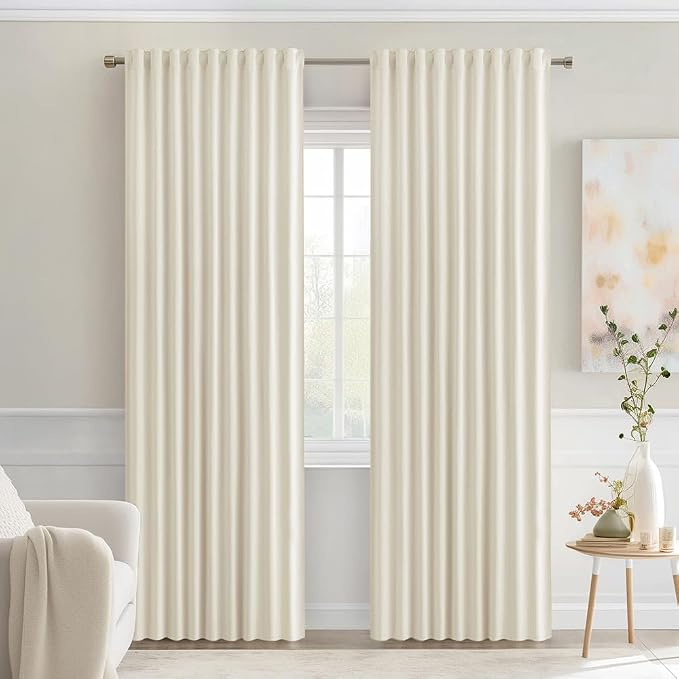 MIULEE Beige White Back Tab Blackout Curtains 90 Inches Long 2 Panels Set by MIULEE