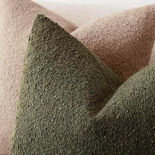 Foindtower Decorative Textured Boucle Throw Pillow Covers 26x26 Moss Green - Image 4