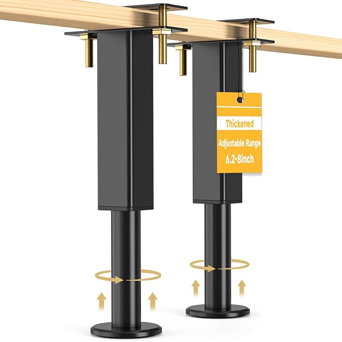 2PCS Adjustable Height Bed Support Legs, 6.2-8 Inch, Metal Heavy Furniture Legs with Rubber Non-Slip Base for Sofa/Cabinet/Couch/Dresser/Table, Furniture Feet Replacement for King Queen Bed Frame Slat